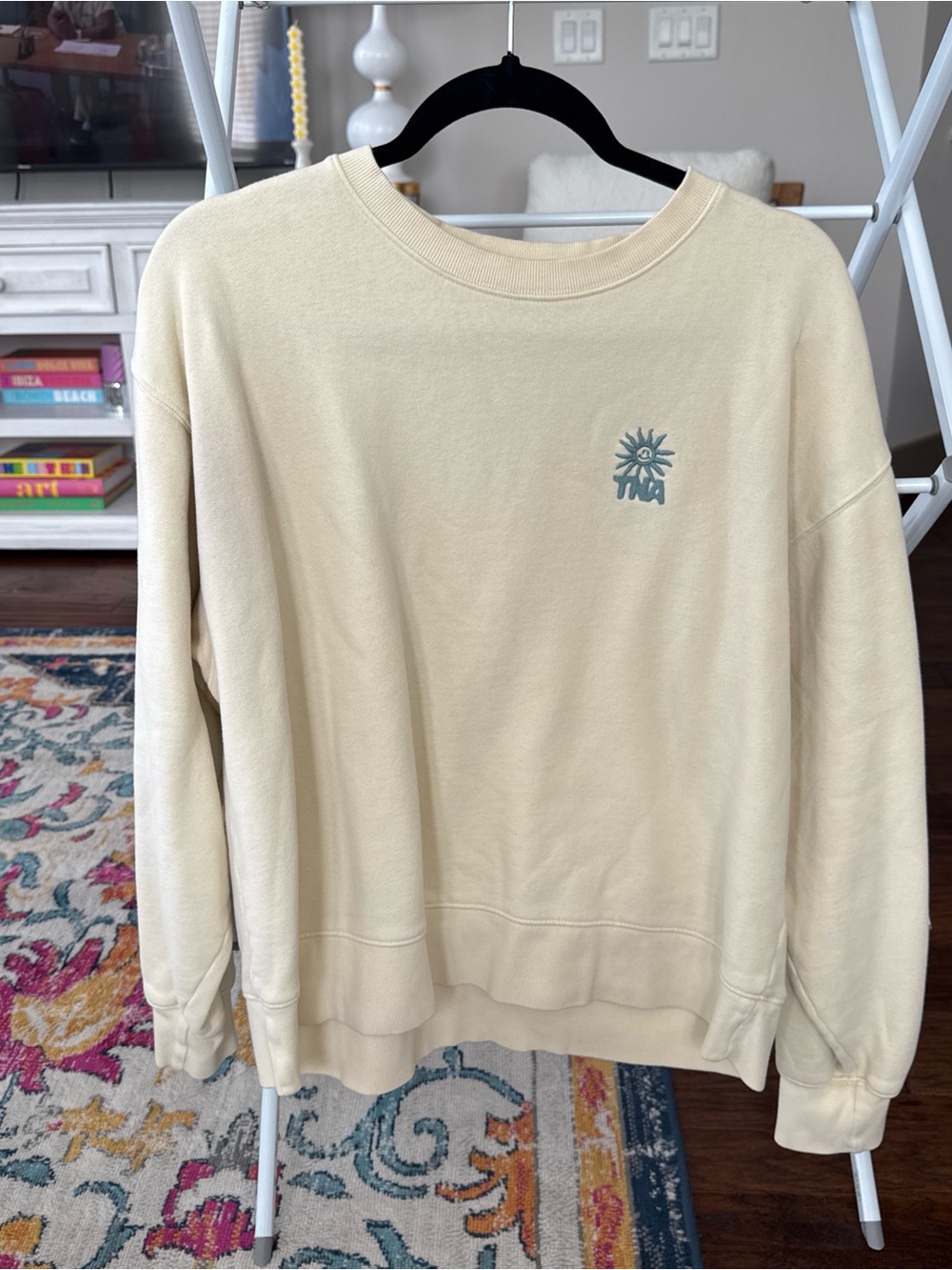 TNA Men's Cream Crewneck with Small Teal Sun Logo
